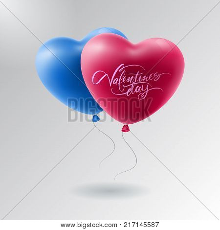 Vector Holiday Illustration of Flying Red And Blue Balloon Hearts. Together Forever Happy Valentines Day