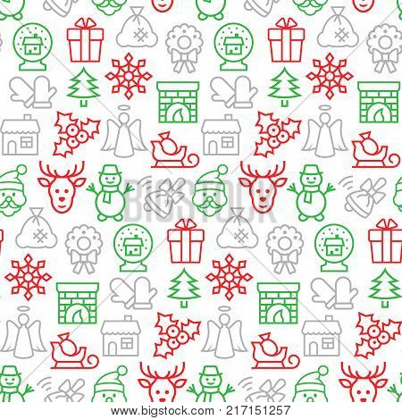 Seamless pattern with icons of christmas items. Vector illustration.