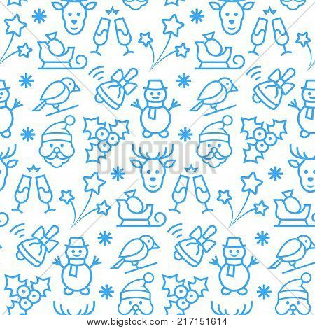 Seamless pattern with icons of christmas items. Vector illustration.