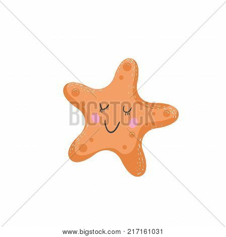 Trendy orange cartoon starfish. Kid education flat design. Vector icon.