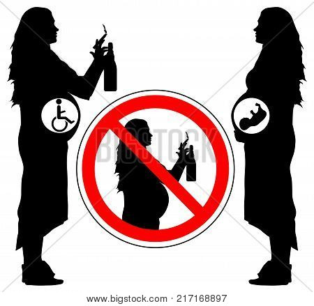 Using alcohol and smoking cigarette of pregnancy woman can lead to disability of baby vector.