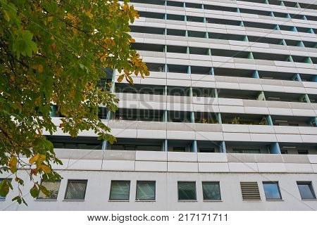 renovated prefabricated Building from the GDR in the city center of Dresden in the Prager Strasse
