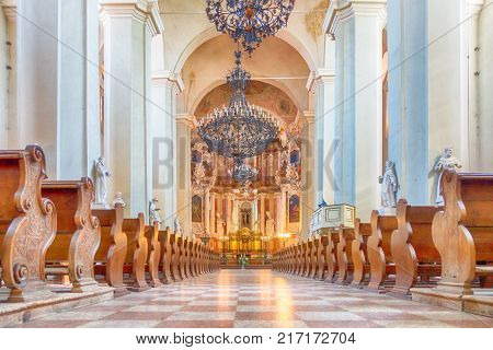 VILNIUS, LITHUANIA - May 15, 2017: Vilnius University - the interior of Sts Johns' Church
