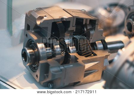 Engine motor - auto automotive industrial background, close up view