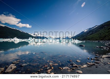 The icebergs on a lake in El Calafate Argentina