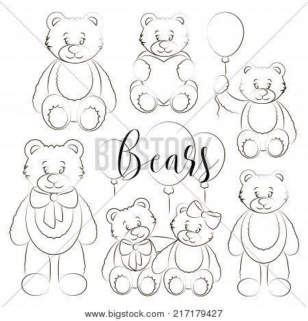Vector Set of bear icon isolated on white background. Vector illustration, EPS 10