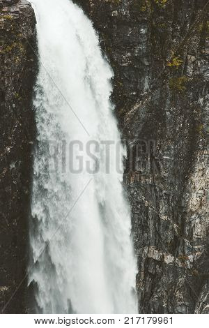 Landscape Waterfall Vettisfossen is the highest free fall in Norway rocky mountains Travel serene scenic view wild nature