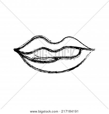 figure mouth with lipstick and bite inferior lip vector illustration