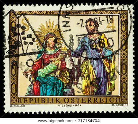 Moscow Russia - December 06 2017: A stamp printed in Austria shows painting 