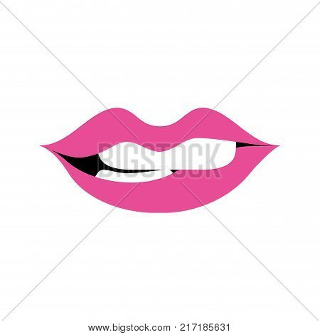 full color mouth with lipstick and bite inferior lip vector illustration