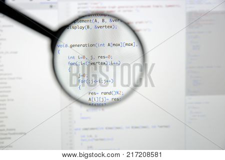 Real C / C++ Code Developing Screen. Programing Workflow Abstract Algorithm Concept. Lines Of C / C+