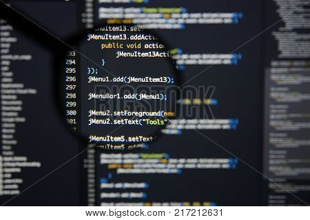 Real Html Code Developing Screen. Programing Workflow Abstract Algorithm Concept. Lines Of Html Code