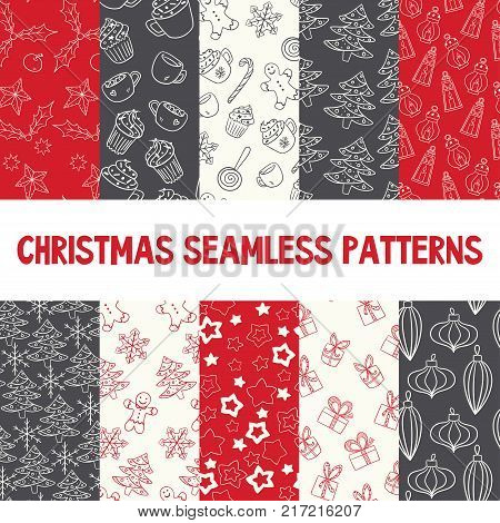 Seamless Pattern For Merry Christmas And New Year. Greeting Card.