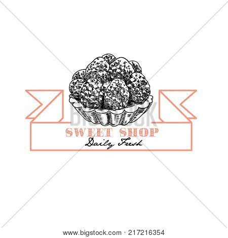 Logo for bakery, pastry shop, confectionery. Cupcake wrapper in.Wheat grains. Vector illustration