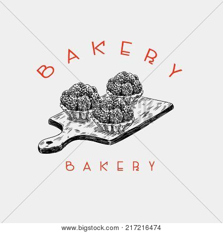 Logo for bakery, pastry shop, confectionery. Cupcake wrapper in.Wheat grains. Vector illustration