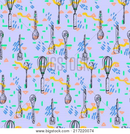 Seamless pattern kitchenware. Background colorful. Vector illustration