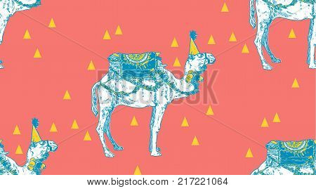 Seamless new year camel pattern. Vector illustration