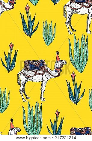 Seamless new year camel pattern. Vector illustration
