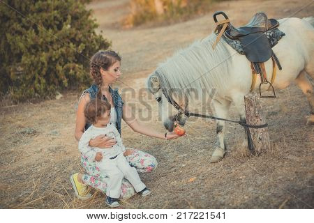 Romantic Scene Beautiful Lady Young Mother With Her Cute Baby Daughter Enjoy Time Together In City V