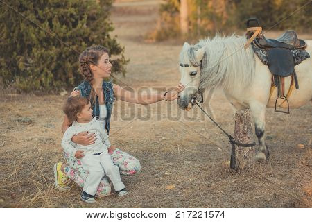 Romantic Scene Beautiful Lady Young Mother With Her Cute Baby Daughter Enjoy Time Together In City V