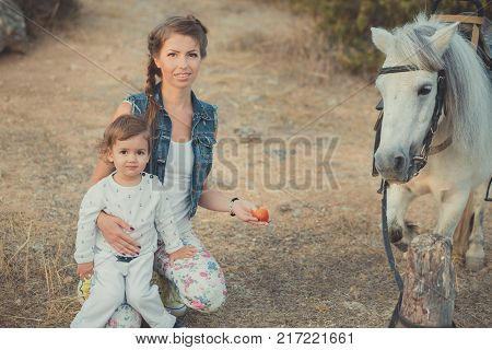 Romantic Scene Beautiful Lady Young Mother With Her Cute Baby Daughter Enjoy Time Together In City V