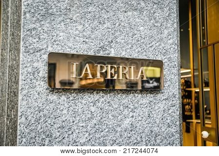 Milan, Italy - September 24, 2017:  La Perla Store In Milan. Fashion Week La Perla Shopping