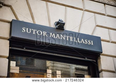 Milan, Italy - September 24, 2017:  Sutor Mantellassi Store In Milan. Fashion Week Sutor Mantellassi