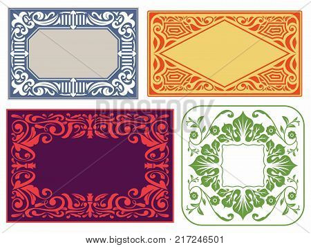 Set of four vintage cards design, ornate with elegant elements.
