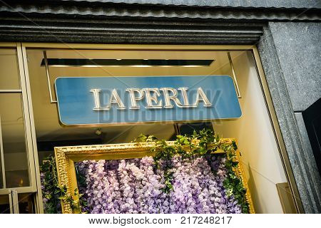 Milan, Italy - September 24, 2017:  La Perla Store In Milan. Fashion Week La Perla Shopping