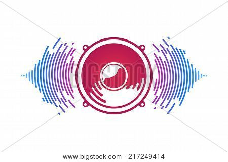 Red speaker and sound waves isolated vector illustration. Logo of vox power