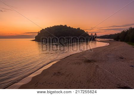 stunning sunset at Kala island. Layan beach and Bangtoa beach is the same beach the left side is Bangtoa beach the right side is Layan beach in the end of Layan beach has Kala island