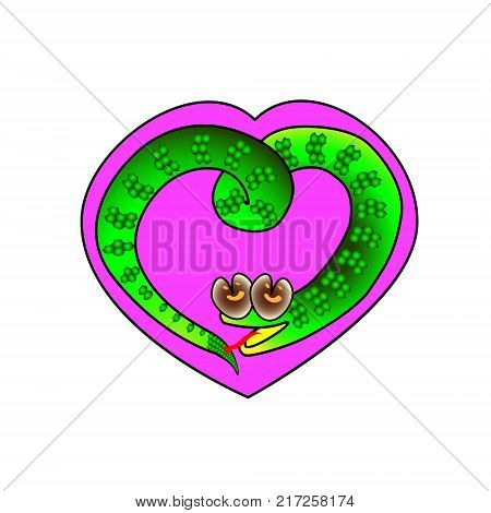 Heart frame with a symbol of a snake surrounded. vector illustration of Holiday sweetheart Valentine