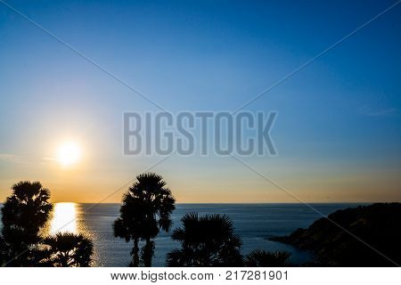 Sunset at Leam PromThep Cape with clear sky at Phuket Amazing Thailand