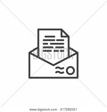 Recommendation letter envelope line icon, outline vector sign, linear style pictogram isolated on white. Resume mail symbol, logo illustration. Editable stroke