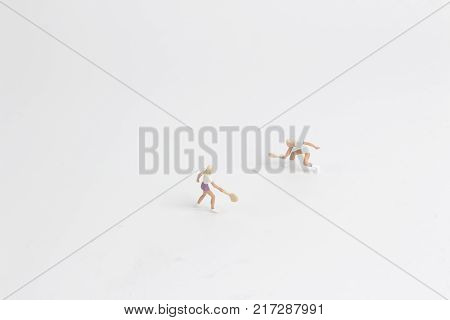 The Small Of Figure Play The Tennis At Board