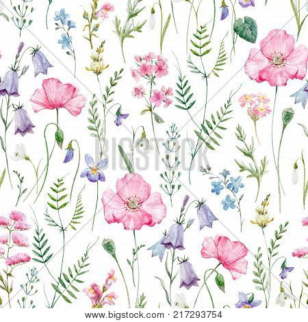 Beautiful seamless pattern with hand drawn watercolor flowers