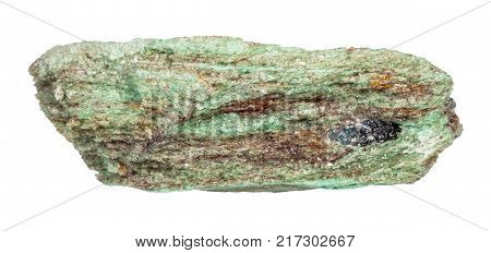 macro shooting of natural mineral rock specimen - rough Paragonite stone isolated on white background from Borisovskie Hills (Sopki) mine, Ural Mountains, Russia
