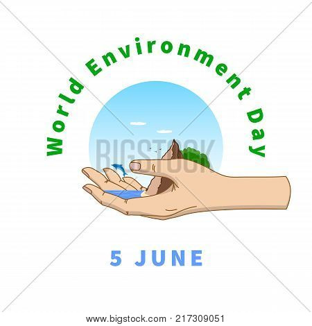 World Environment Day greeting card. Template for your design - vector illustration. The ecosystem of the planet is in our hands
