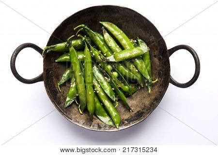 Spicy fried Green Peas pod or chatpata matar falli