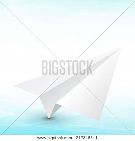 paper airplane on a blue abstract geometric background