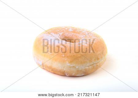 Homemade Doughnuts with Jelly filled and powdered sugar isolated on white background. Selective focus