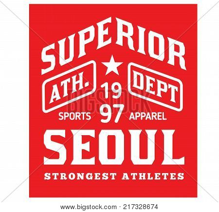 Seoul sport t-shirt design, college sport team style typography for poster, t-shirt or print.
