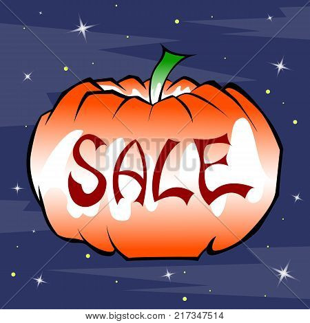 Pumpkin to Halloween for holiday sales against the background of the night sky.