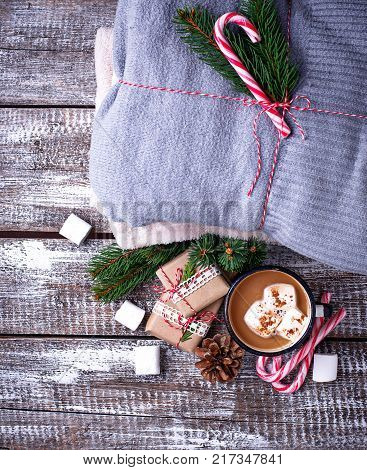 Homemade hot chocolate or cocoa drink. Selective fovus