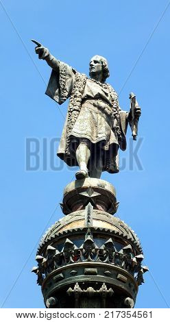Detail of the Columbus Monument,  a 60 m tall monument to Christopher Columbus at the lower end of La Rambla, Barcelona, Catalonia, Spain
