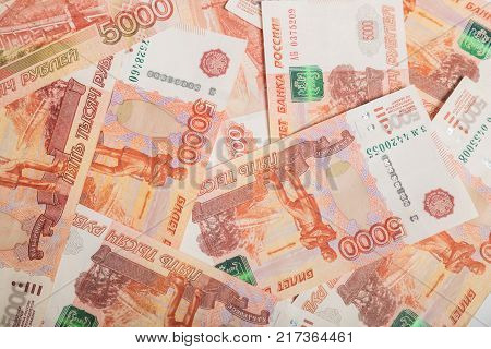 Background of five thousandth banknotes Russian rubles