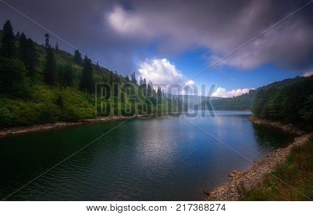 beautiful lake shaori in georgia, caucasus. summer landscape