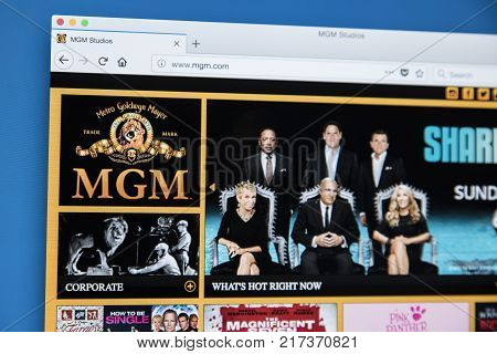 LONDON UK - NOVEMBER 28TH 2017: The homepage of the official website for Metro Goldwyn Mayer Studios - also known as MGM Studios - the American media company on November 28th 2017.