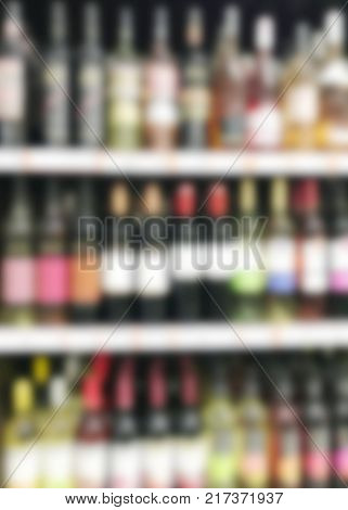 Alcohol Bottles In Supermarket Color Image Stock Photos