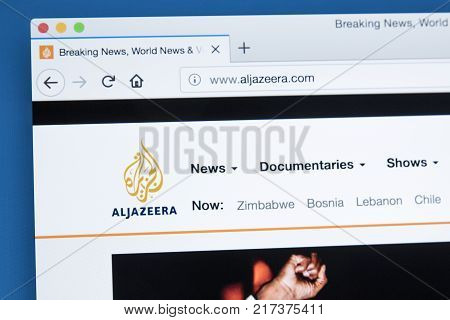 LONDON UK - NOVEMBER 22ND 2017: The homepage of the official website for the Al Jazeera Media Network - the Middle Eastern multinational multimedia conglomerate on 22nd November 22nd 2017.